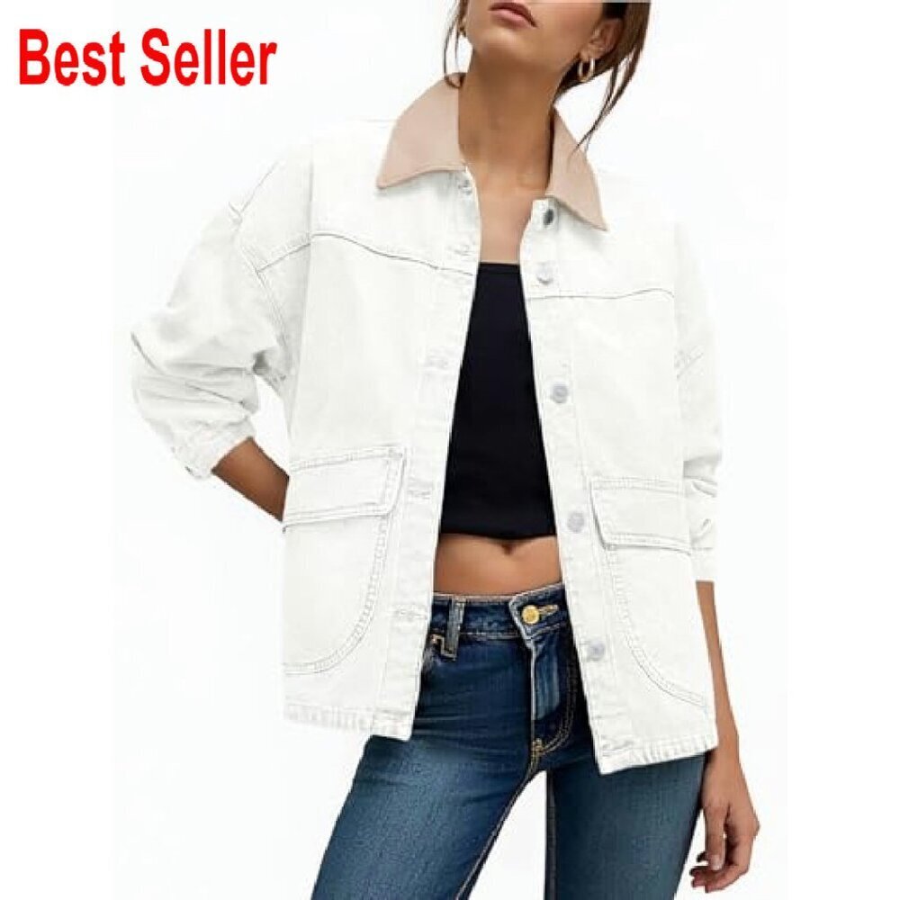 Oversized Denim Jacket Classic Y2K Streetwear Button Down Drop Shoulder - Picture 2 of 7